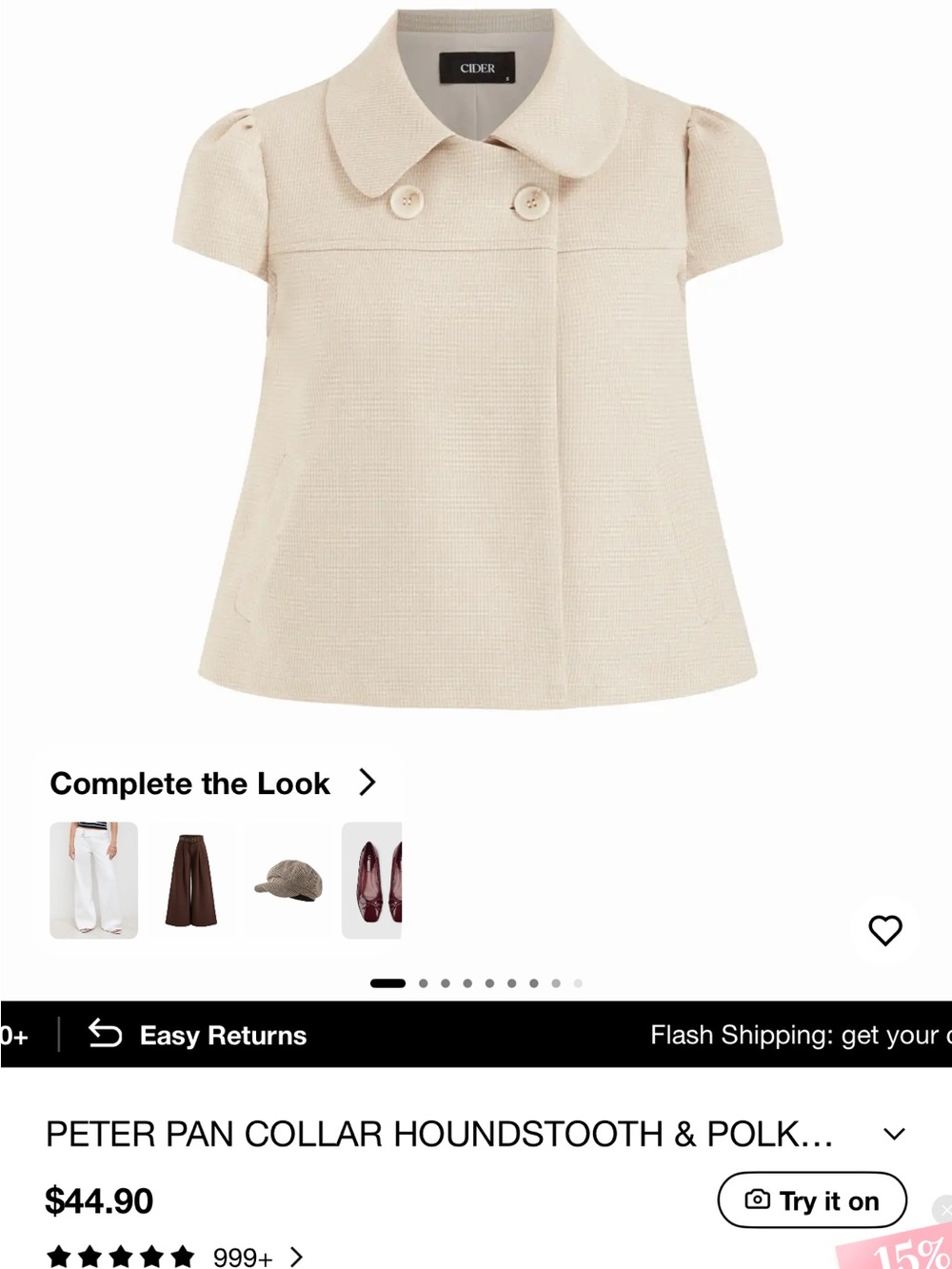 Cider Cream Peter Pan Collar Short Jacket